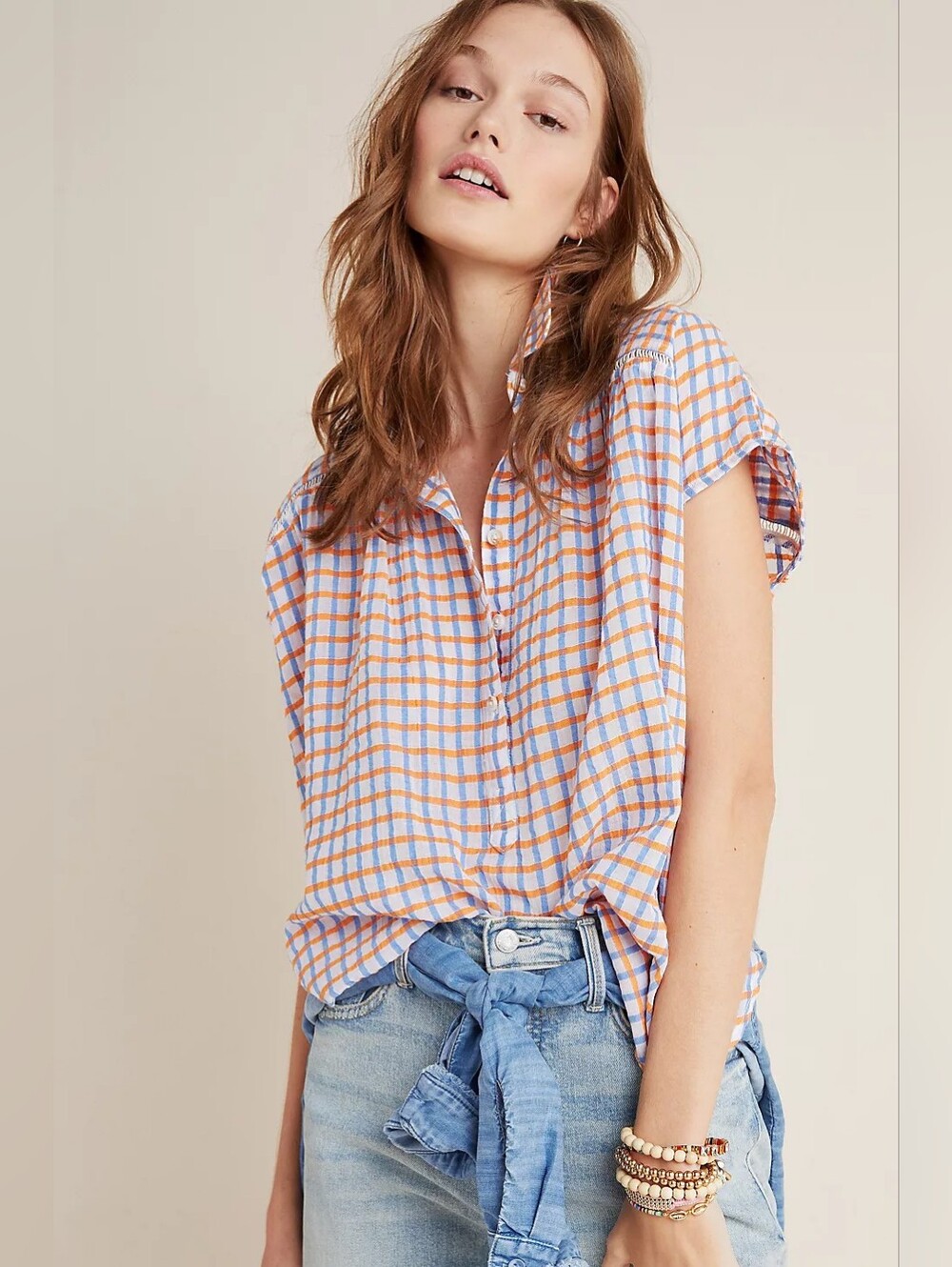 Anthropologie Pilcro The Serena Surf Henley Lightweight Cotton Linen Blouse XL